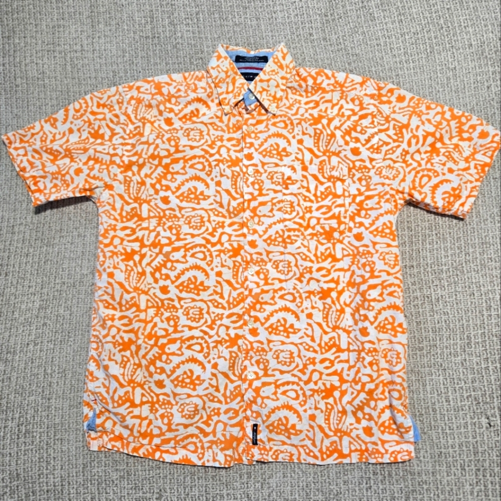 Tommy Hilfiger Orange Patterned Hand Dyed Shirt Size Men's Large